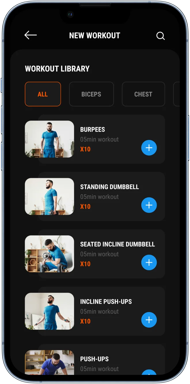 add new workout screen