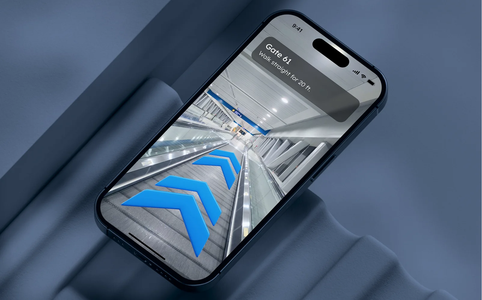 Route me to Gate 61 with AR directions on phone