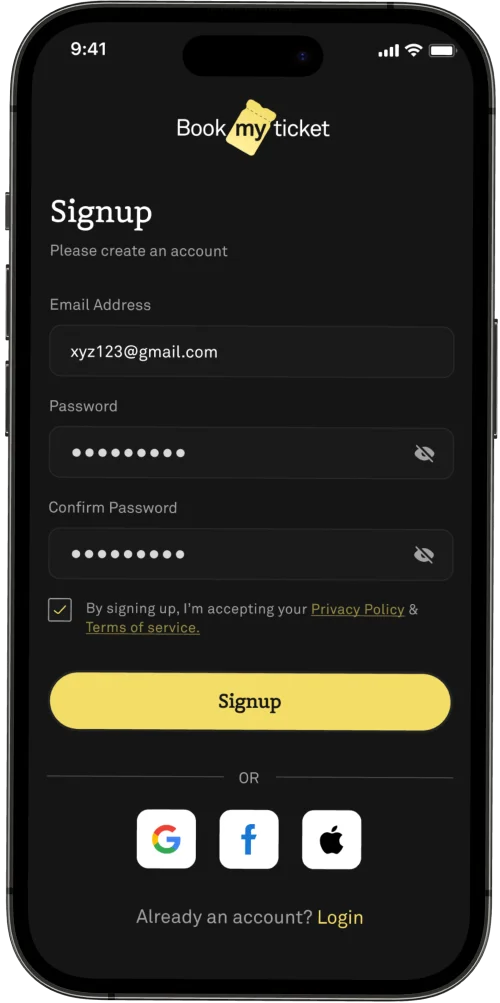 signup screen