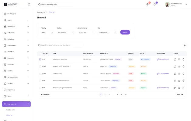 Reports tab of admin panel